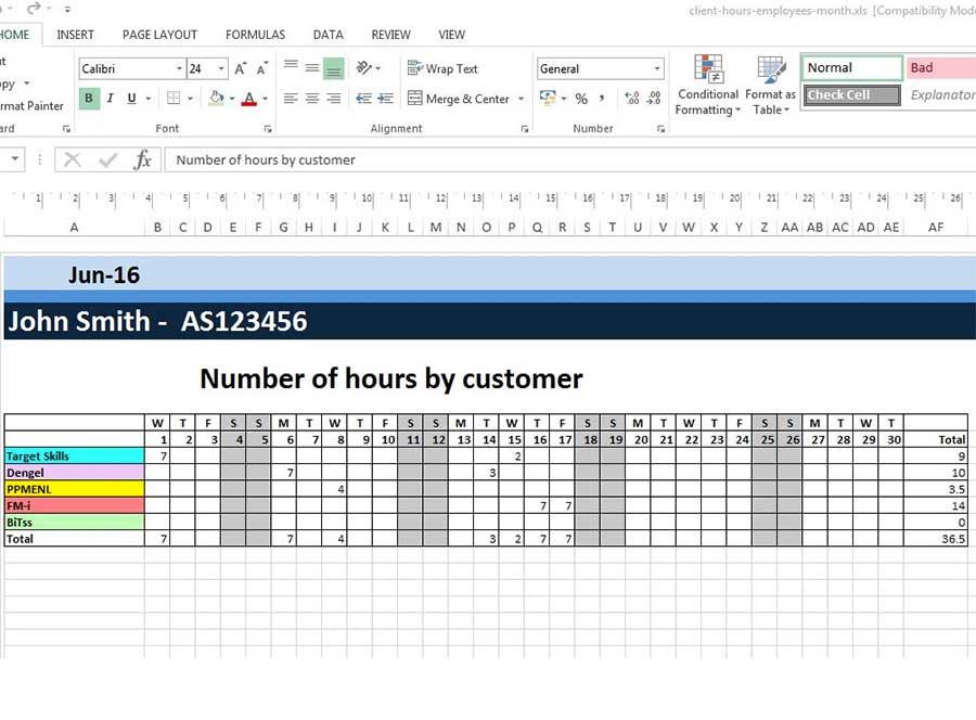 Excel-panel per kund