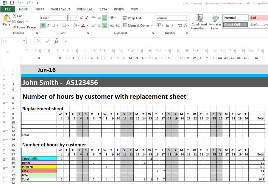 Mnadsvis timtabell i Excel