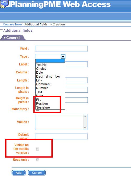 Additionnal flt PlanningPME Mobile