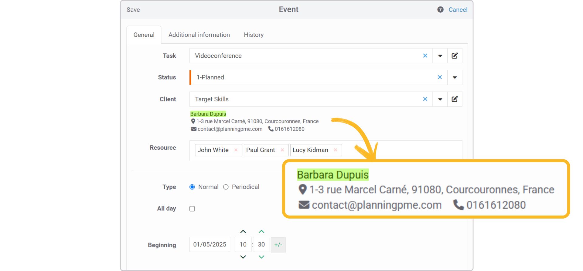 Exempel p en anpassad bildtext i PlanningPME