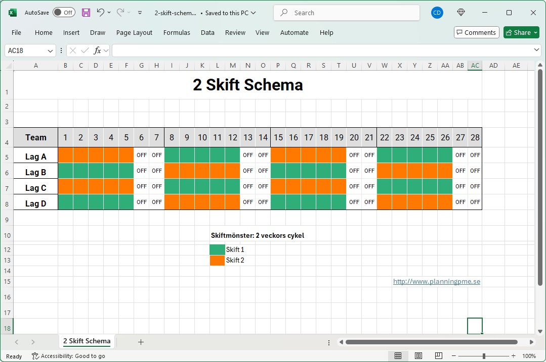 Excel-mall fr tvskifts roterande schema