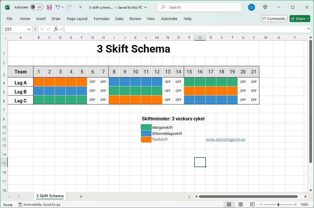 Excel mall fr roterande schema med tre skift