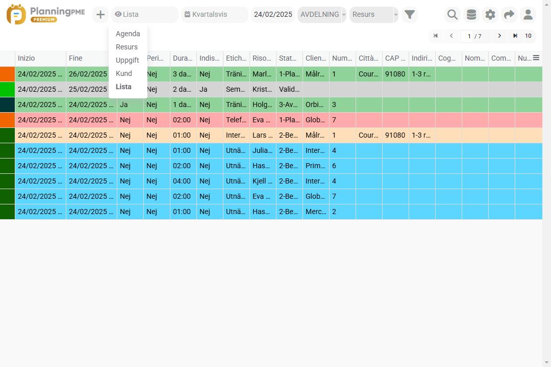 visa lista i PlanningPME Mobile