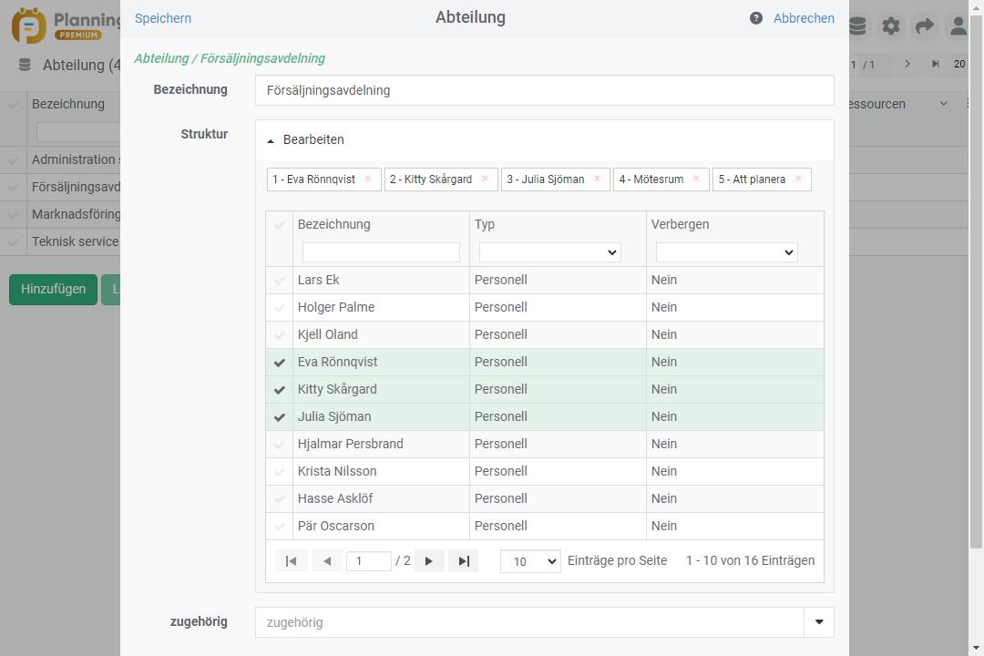 Gruppera resurser efter avdelning